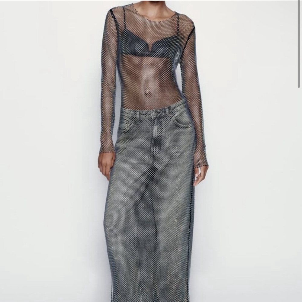 BNWT ZARA MESH RHINESTONES MAXI DRESS SZ SMALL
